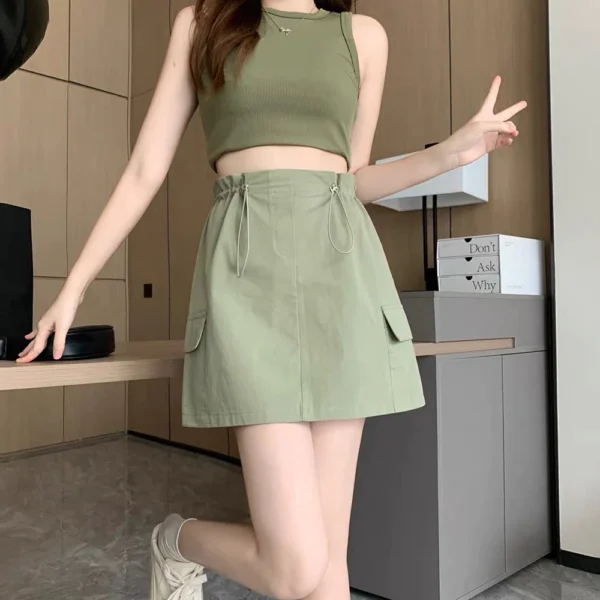 Cargo skirt กระโปรงทรงแคบ กระโปรงสั้นคาร์โก้ สีเขียวมิ้นท์ - Image 2