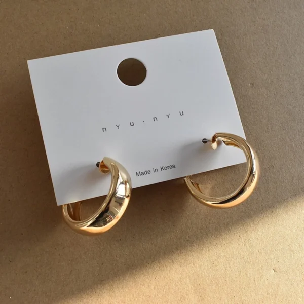 Minimalist Gold Silver สีทองวงกลมขนาดใหญ่เรขาคณิตรอบต่างหูขนาดใหญ่