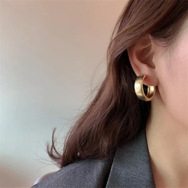 Minimalist Gold Silver สีทองวงกลมขนาดใหญ่เรขาคณิตรอบต่างหูขนาดใหญ่ - Image 3